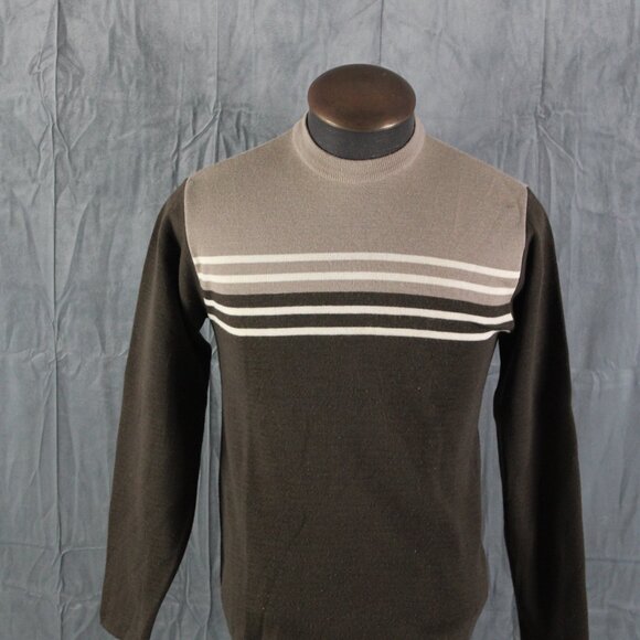 Vintage Sweater - 3 Stipe Brown by Renoir Wool Blend - Men's Small - Picture 6 of 6